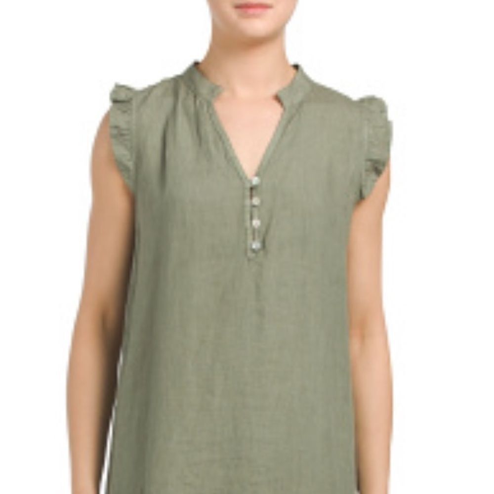 Rosemarine - Made In Italy Olive Green Button Front Linen Dress